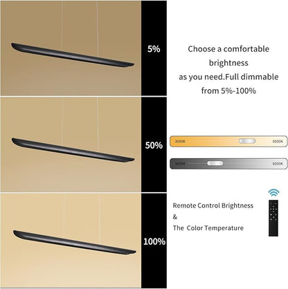 55" Modern LED Linear Pendant Light,Dimmable Kitchen Island Light 40W LED lsland Lights for Kitchen,Adjustable Linear Chandelier for Dinning Room Light Fixture, Bar, Pool Table Light Black Wood Finish