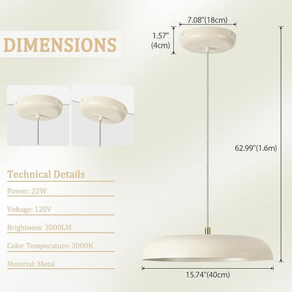 BISAMIYA Modern Kitchen Island Pendant Light - 15.7” Dimmable LED Ceiling Light with Brass Accents, 2000 Lumens Warm White for Dining Room & Living Room