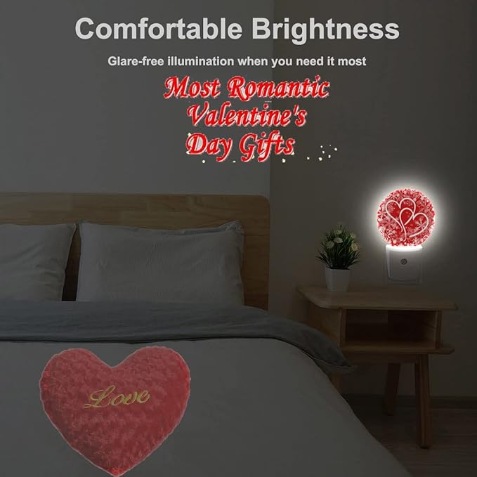 EKOBLA Red Heart Night Light, Valentine Love Symbol Design Plug into Wall with Dusk to Dawn Sensor, Soft Warm Nightlights for Hallway, Bedroom, Bathroom