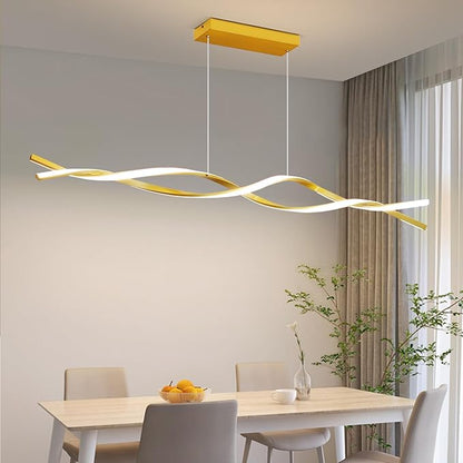 57in Modern Ceiling Pendant Light, with Remote Control Dimmable 3 Color Mode & Brightness Ceiling Lamp, Anti-Flicker Dining Light Fixture for Kitchen, Dining Room (Gold)