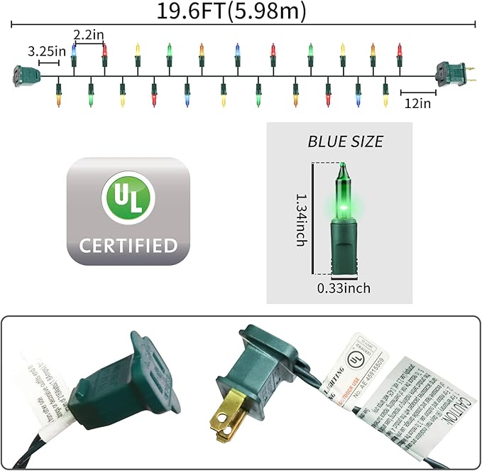 Green Wire,Multicolor,Incandescent Bulb 100 Mini String Lights for Indoor Christmas Tree Garland Birthday Wedding Party Festival Easter Decoration