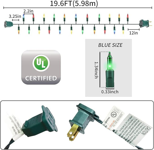 Green Wire,Multicolor,Incandescent Bulb 100 Mini String Lights for Indoor Christmas Tree Garland Birthday Wedding Party Festival Easter Decoration