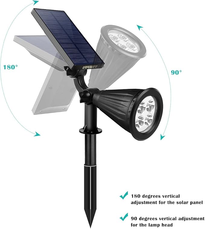 URPOWER Solar Lights Outdoor, 2-in-1 Solar Spot Lights Waterproof with 2 Lighting Modes, Adjustable Solar Powered Spotlights Auto On/Off Landscape Lights for Yard Garden Pathway, 4 Pack (Cool White)