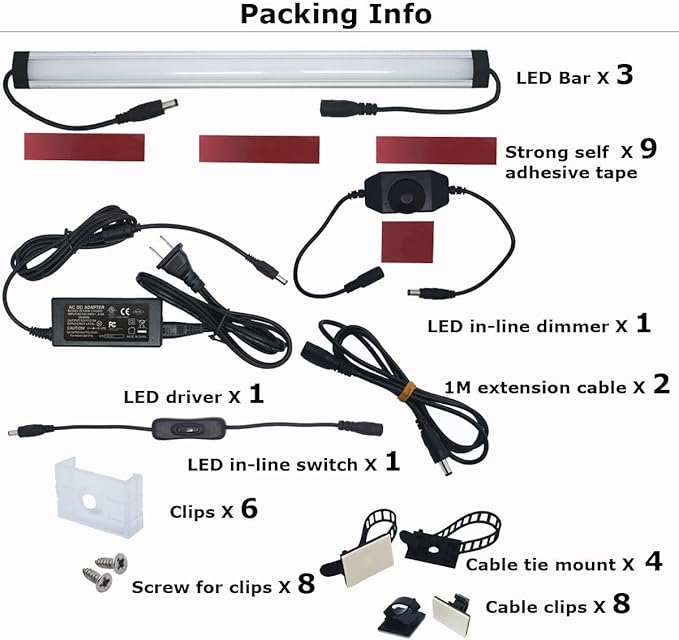 Litever Kitchen Under Cabinet LED Lighting Kits,3 PCS 1 Feet Super Bright LED Light Bars per Set, Daylight White 20W 1000 Lumen Dimmable Plug in for Kitchen Cabinets Counters Cases 5000K (3 Bars Kit)
