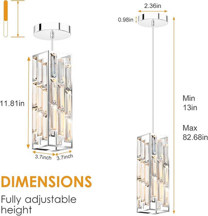 Chrome Pendant Lights Modern Pendant Light Fixture, Mini Crystal Pendant Ceiling Light, Pendant Light for Kitchen Island, Dinning Room, Bedroom, Kitchen Sink Lighting (2-Pack)