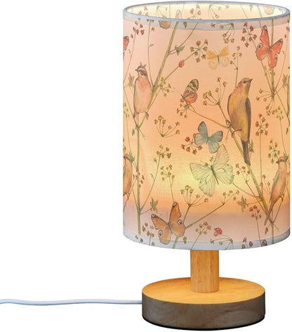 Bedside Table Lamp Vintage Butterfly Bird Nightstand Lamp with Wood Animal Flower Desk Lamps for Bedroom Living Room Nursery Office Home Decor