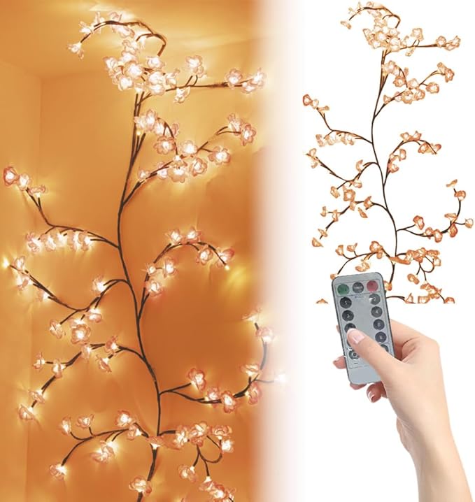Rose LED Tree Branch Lights for Wall,Rose Blossom Willow Vine Branch Room Decor Gift,Flexible DIY Design,with 72 LED Lights and Remote,8 Lighting Modes,for Bedroom and Wall Decor (63inch)