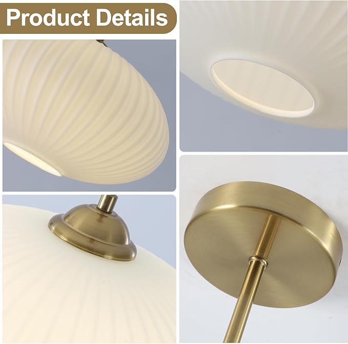 Ribbed Milk Glass Flush Mount Ceiling Light Mid Century Modern Entry Light Fixture White Semi Flush Mount Lights Gold Globe Hallway Ceiling Light (2 Pack)