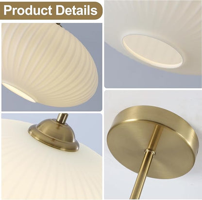 Ribbed Milk Glass Flush Mount Ceiling Light Mid Century Modern Entry Light Fixture White Semi Flush Mount Lights Gold Globe Hallway Ceiling Light (2 Pack)