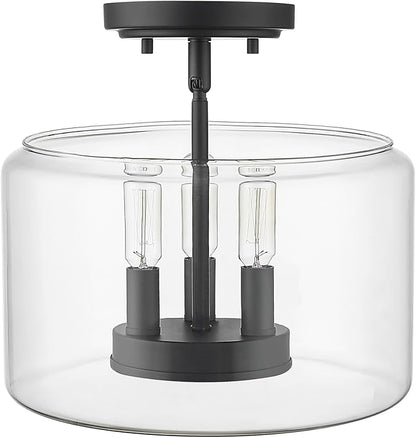 ML Lighting | Asheville Collection | 46923-MB | Metal 3-Light Semi-Flush in Matte Black with Clear Glass Shade | for Compact Spaces Close to Ceiling | Modern Design with an Heirloom Quality