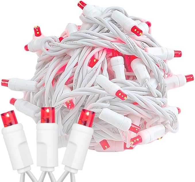 Novelty Lights 25ft Christmas String Lights, 50 Red LED Bulbs on White Wire, 6" Spacing, Connectable Indoor Outdoor Commercial Grade Lighting for Holidays Patio Weddings