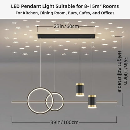Modern LED Pendant Lights for Kitchen Island, Dimmable Led Linear Chandelier with Remote Control, 39in Black Island Lighting Lamp Fixture for Office, Dining Room, Decorative Interior Lighting