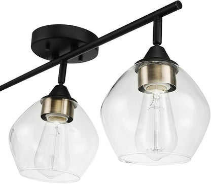 Globe Electric 59619 Harrow 3-Light Track Lighting, Matte Black, Antique Brass Accents, Clear Glass Shades, Bulbs Included, 650 Lumen