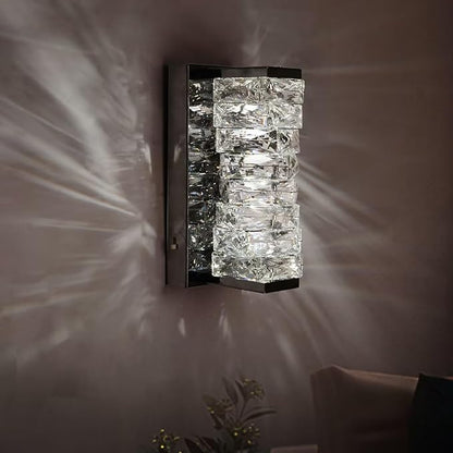 HuisMier Modern Crystal Wall Sconce, Black Dimmable LED Wall Light Fixtures with 3 Color Temperature, Luxury Black Bathroom Wall Sconce for Bedroom Living Room Mirror Stairway Hallway