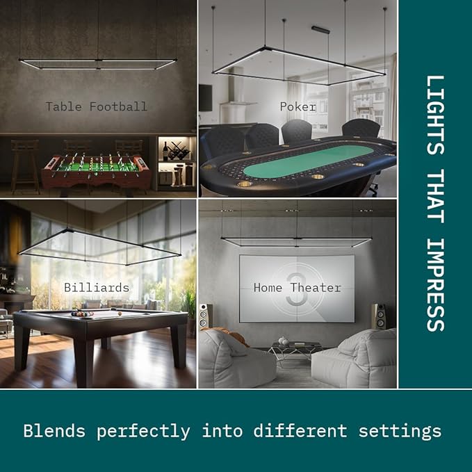 Solvita Professional LED Billiard & Pool Table Lights, Non-Flickering & Evenly Distributed Light Source, Adjustable Height & 360° Rotatable Light Angle - Cool White 4000K (49.6 x 98.5 inch)