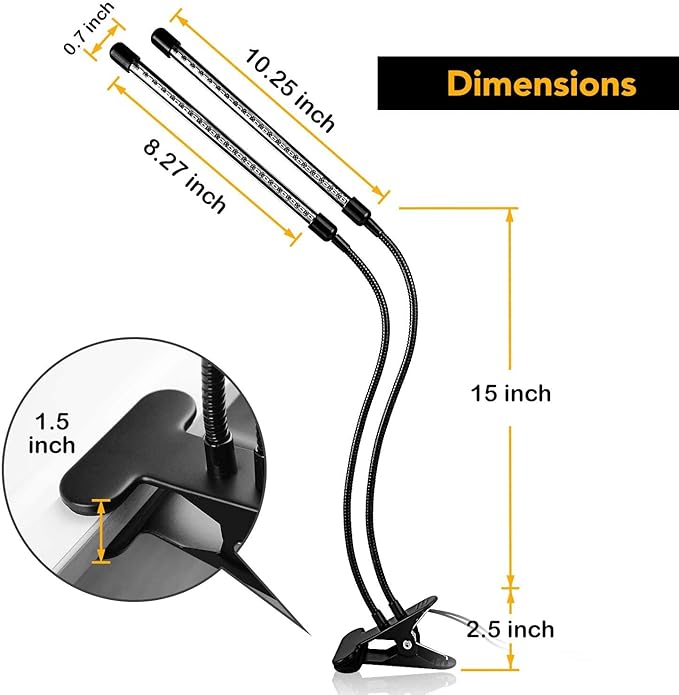 iPower Red&Blue Spectrum LED Grow Light with Adjustable Gooseneck, Auto ON/Off 3/9/12H Timing, 11 Dimmable Levels for Indoor Plant