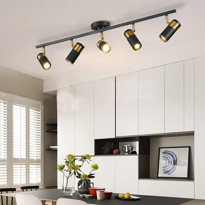 Black 5 Lights Spot Light, Fixture Matte Black LED Track Lighting Fixtures, Modern Flush Mount Ceiling Light for Bedroom Living Room Kitchen Island