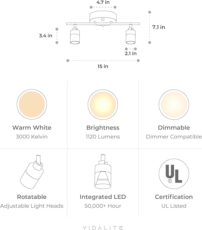 Shura Black & Brass 2-Light Track Light with Adjustable Heads, Integrated LED Bulbs, 15 in. Track Lighting Kit Ceiling Light, 3000k, 1120 Lumens