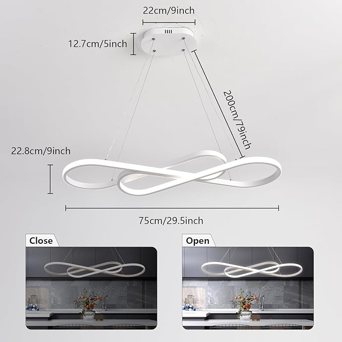 Led Pendant Light for Kitchen Island Lighting Modern Chandelier for Dining Room Light Fixture Dimmable with Remote Control 3000K-6500K Color Changing