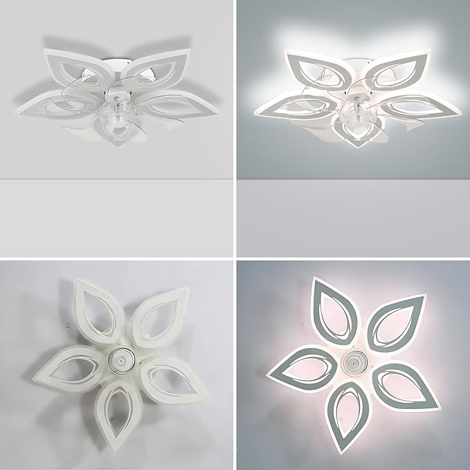 Ceiling Fans with Lights 20" Low Profile Flush Mount Fandelier Fan Lights Ceiling Fixtures with Remote/APP Control Dimmable 6 Speeds Reversible for Bedroom Chandelier Fan Living Room Kitchen