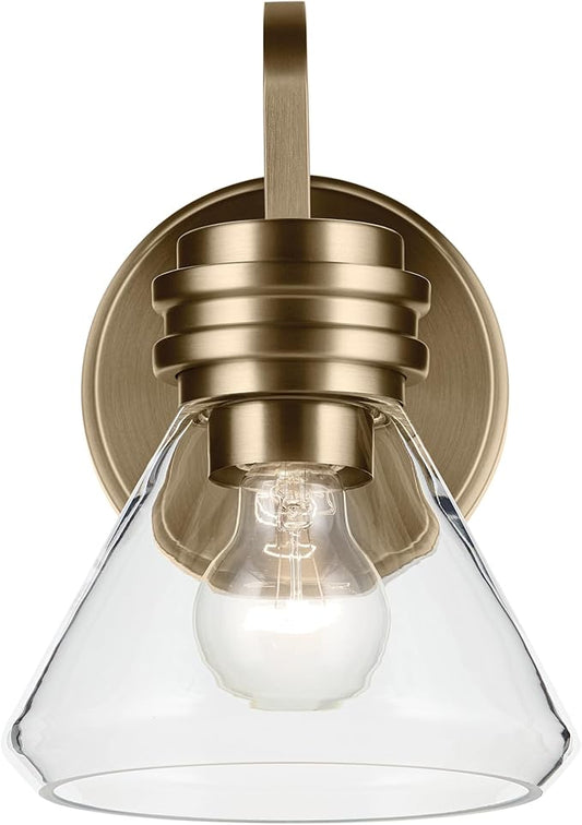 Kichler Farum 7.25" 1-Light Wall Sconce Bathroom Vanity Light Fixture with Clear Glass in Champagne Bronze for Modern Lighting Over Mirror (7.25" W x 9.5" H) 55153CPZCLR