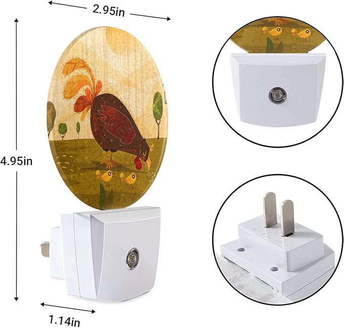 EKOBLA Hen & Chicks Plug-in Night Light, Farmhouse Fowl Animal LED Nightlight with Dusk to Dawn Auto Sensor for Bathroom, Hallway & Kitchen Decor