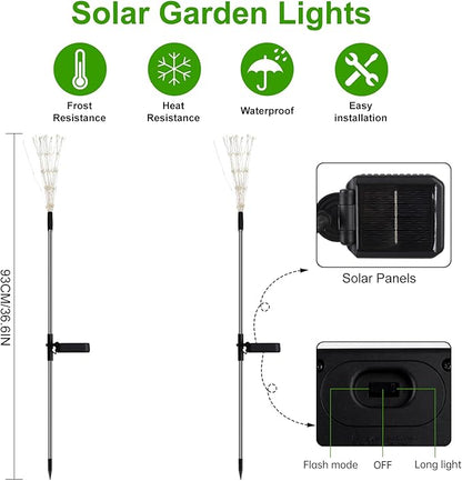 PXBNIUYA 2 Pack Solar Firework Lights Outdoor, 175 LED Garden Lights with 2 Modes, Waterproof DIY Copper Wire Solar Starburst Light for Yard Wedding Patio Halloween Christmas Decor（Warm White）