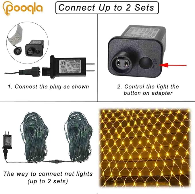 Pooqla Net Lights, 300LED Christmas Outdoor Mesh Light, 14.8x4.9 ft Fairy String Mesh Light 8 Modes Green Wire, Connectable Waterproof Net Lights for Bushes Tree Yard Christmas Decor, Warm White