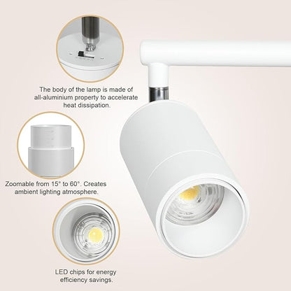 5Color LED Track Lighting Kit 4 Lights Dimmable 48W Track Light,Zoomable15°/24°/36°/45°/60°-2700K/3000K/3500K4000K/5000K,Track Lighting for Accent Task Kitchen,Lumen 4800 (White)