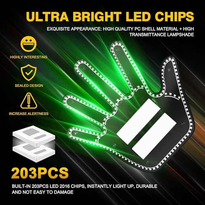 LED Gesture Light Comical Car Finger Light with Remote Ideal Gifted Car Accessories Funny Back Window Sign Car Gadget & Road Rage Sign Give The Love & Wave & Yead to Drivers-Green