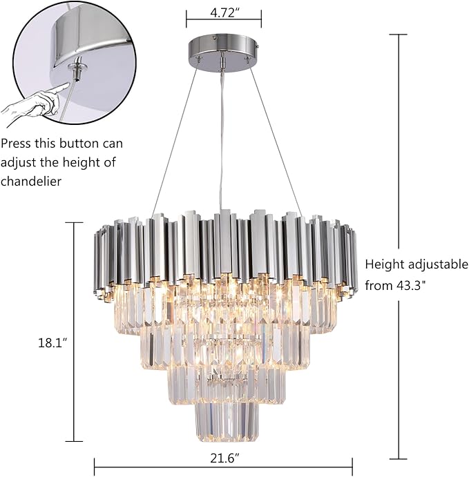 Chrome Crystal Chandelier, 7 Lights 4-Tier Modern Luxury Chandelier Lighting Fixture for Dining Room, Entryway, Bedroom, Round 21.6"
