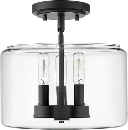 ML Lighting | Asheville Collection | 46923-MB | Metal 3-Light Semi-Flush in Matte Black with Clear Glass Shade | for Compact Spaces Close to Ceiling | Modern Design with an Heirloom Quality