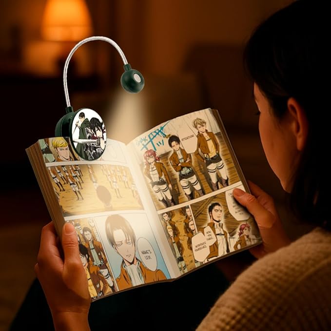 WITHit Clip On Book Light – Dimmable LED Reading Light for Books and eBooks, Reduced Glare, Portable, Cute Bookmark Light for Kids & Adults, Batteries Included (Levi/Mikusa, Attack on Titan)