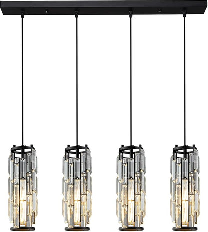 LMQNINE 4 Light Black Pendant Lighting Modern Pendant Light, Mini Crystal Chandeliers,Adjustable Pendant Light Fixture for Kitchen Island Dinning Room Bedroom (Black 4-Light)