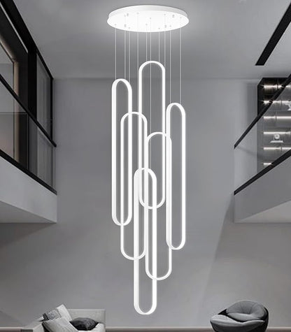 Modern Chandelier LED Large Contemporary Light for Staircase Dimmable Ceiling Chandeliers with Remote Control for Villa Foyer White