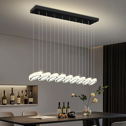 Rectangular Crystal Chandelier for Dining Room Pendant Chandelier for Kitchen Modern Linear Crystal Chandeliers Over Table Black 9 Lights