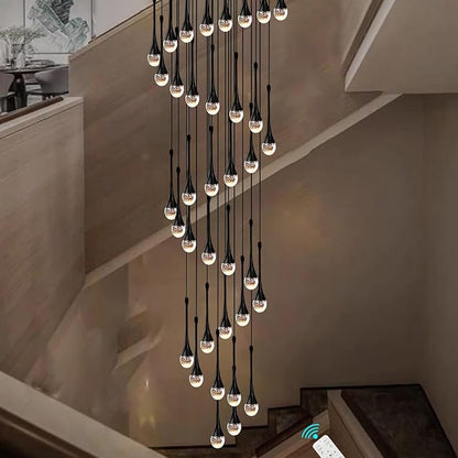 ykolupty H150'' High Ceiling Chandeliers for Entryway 36-Lights Black Spiral Crystal Chandelier Modern Raindrop Chandeliers for Villa Staircase,Hanging Light Fixtures for High Ceiling