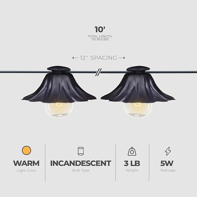 Globe Electric Palma Collection, 10', 10 Light, 5W, G12, Incandescent String Light Set