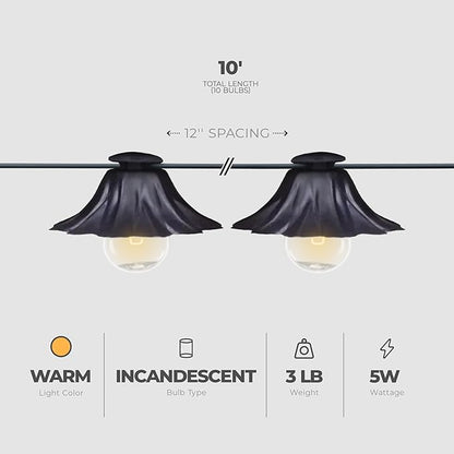 Globe Electric Palma Collection, 10', 10 Light, 5W, G12, Incandescent String Light Set