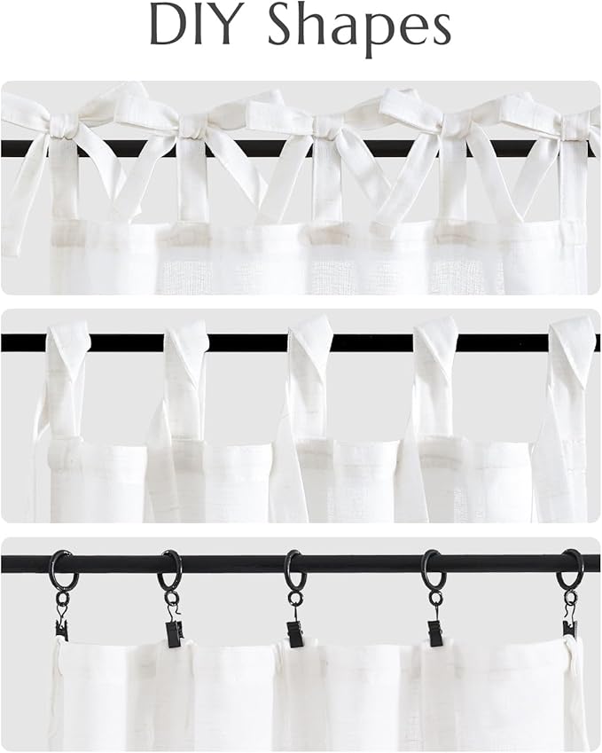 jinchan Tie Top Linen Kitchen Curtains Over Sink 36 Inch Length Tier Curtains Farmhouse Rustic Small Cafe Curtain for Bedroom Living Room Bathroom Half Window Light Filtering Privacy 2 Panels White