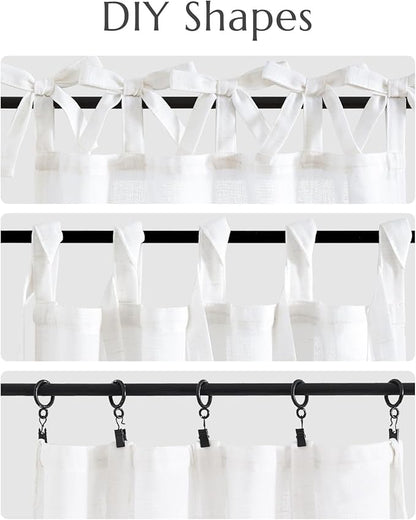 jinchan Tie Top Linen Kitchen Curtains Over Sink 36 Inch Length Tier Curtains Farmhouse Rustic Small Cafe Curtain for Bedroom Living Room Bathroom Half Window Light Filtering Privacy 2 Panels White