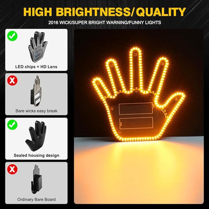 LED Gesture Light Comical Car Finger Light with Remote Ideal Gifted Car Accessories Funny Back Window Sign Car Gadget & Road Rage Sign Give The Love & Wave & Yead to Drivers-Amber