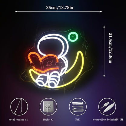 Nordstylee Astronaut Reading on Moon Neon Sign for Kids Room Study – Bookish LED Wall Art, Dimmable USB Space-Themed Decor, Unique Wall Hanging