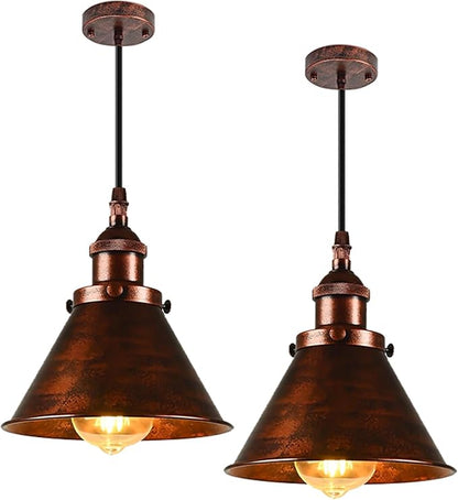 TAKEGO 7.09" Copper Pendant Light Set of 2, Rustic Pendant Light Kitchen Island, Vintage Farmhouse Light Fixtures, Hanging Ceiling Lamp for Kitchen Island, Hallway, Dining Room