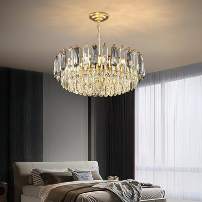 23.6" Modern Crystal Chandelier Gold 3-Tier Luxury Pendant Light Gold Plated Ceiling Pendant Lighting for Dinning Room Living Room Foyer