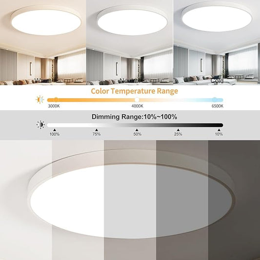 LED Ceiling Light Fixture,12 Inch Modern Round Recessed Ceiling Lights,3000K-6000K Dimmable Light,White 18W Close to Ceiling Lighting Flush Mount for Bedroom Living Room Ceiling Lamp