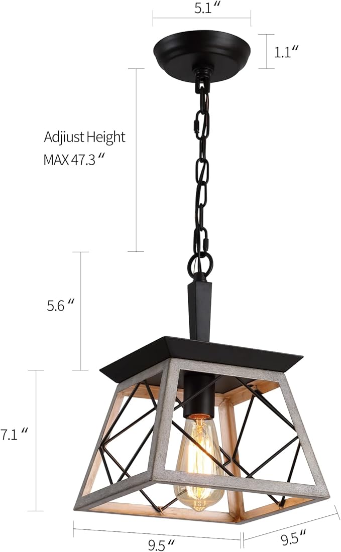 Q&S Farmhouse Dining Room Pendant Light Fixture,1-Light Industrial Chandelier Hanging Lights for Hallway Entryway Patio Kitchen Island UL Listed