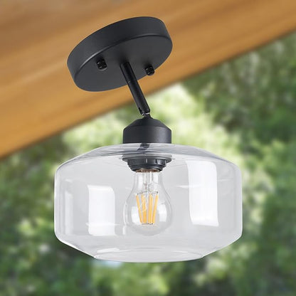 TeHenoo Matte Black Semi Flush Mount Light with Clear Glass Shade, Adjustable for Sloped Ceilings for Kitchen,Hallway,Living Room