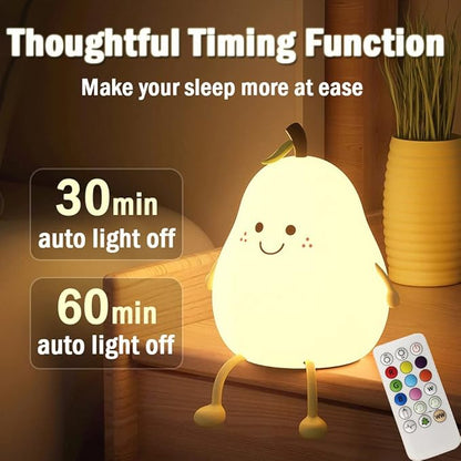 Cute Pear Night Light for Kids, Silicone Fruit Pear Lamp with Remote, Squishy Kawaii Bedside Cute Lamp, Adjustable Brightness NightLight for Bedroom, Rechargeable Soft NightLight for Room Decoration