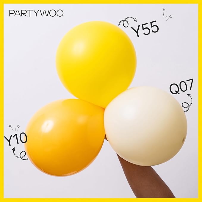 PartyWoo Yellow Balloons 145pcs Different Sizes of 18 12 10 5 Inch Matte Yellow Latex Balloon Arch Kit Garland for Easter Bee Baby Shower Sunflower Birthday Graduation Party Decorations Yellow-Y55